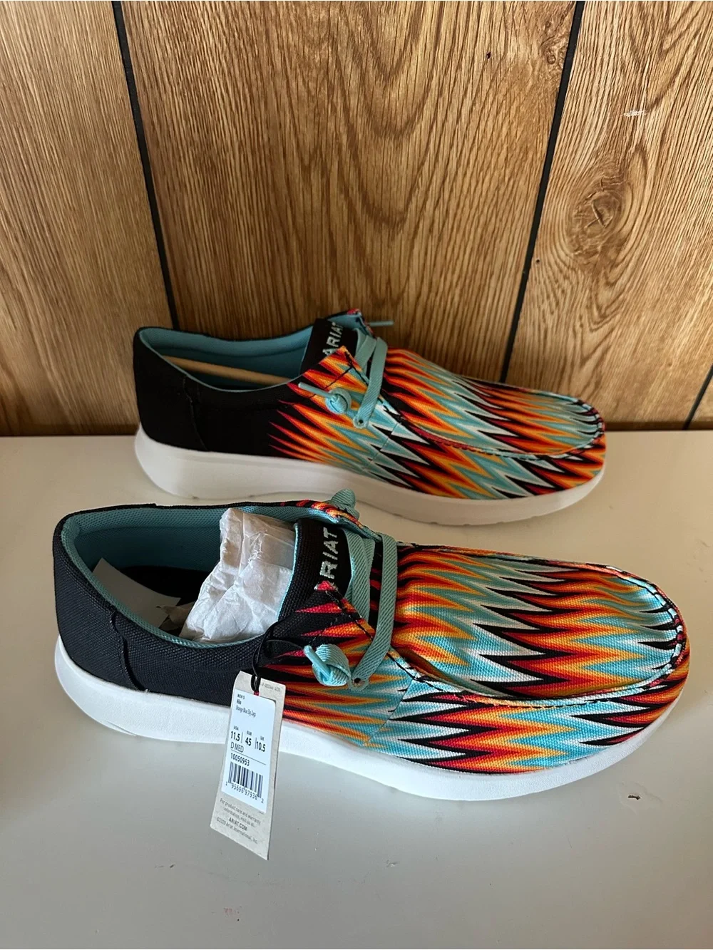 Ariat Men’s Hilo’s- Turquoise Orange Multi-Pattern Slip-On Loafers NWT